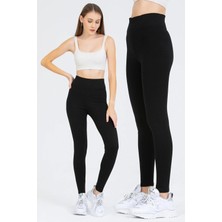 Tusebu Yüksek Bel Toparlayıcı Siyah Spor Tayt – Esnek Kumaş, Günlük