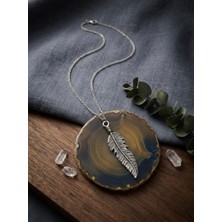 Meneva Aksesuar Antik Gümüş Renk Bohem Kuş Tüyü Kolye