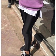 Tusebu Yüksek Bel Parlak Siyah Likralı Toparlayıcı Kadın Spor Tayt Esnek Kumaş Özelliğiyle