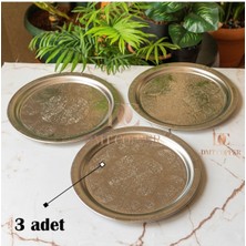 3'lü Krom Çelik Tepsi Seti, Osmanlı Motifli, 24 Cm, Sunum ve Kebap Tepsisi