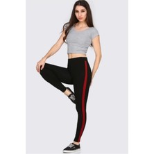 Mojerhermosa Kadın Siyah Tayt Kırmızı Şeritli