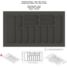 Genişli Çekmece Içi Kaşıklık ve Düzenleyici, Organizatör 86X49 cm Antrasit