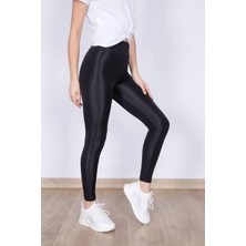 Kadın Siyah Yüksek Bel , Günlük ve Sporda Kullanım Iç Göstermez Toparlayıcı Parlak Disco Tayt