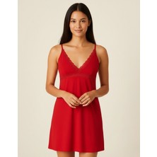 Kalpli İç Giyim Pamuklu Dantel Detaylı Romantik Gecelik ve Rahat Ev Elbisesi