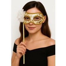 MiraLive Lüks Taşlı Saplı Maskeli Balo Maskesi Beyaz Renk 35 cm
