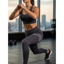 Tusebu Kadın Antrasit Yüksek Bel Toparlayıcı Spor Tayt - Cepli Şekillendirici Yoga ve Fitness Taytı