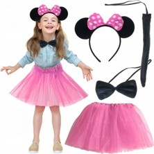 MiraLive Minnie Kostüm Seti (Pembe Tütü Etek + Pembe Taç + Papyon + Kuyruk)