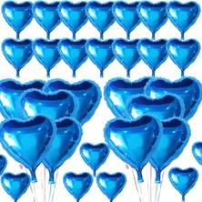 MiraLive Metalize Parlak Mavi Kalp Şekilli Uçan Balon Folyo 18 Inç 45 cm 25 Adet