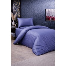 Vionetta Pamuk Saten Otel Serisi Tek Kişilik Nevresim Takımı İndigo Çizgili Lastikli Çarşaflı