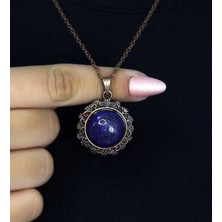 Esha Store Doğal Taş Lapis Doğal Taşlı Desenli Otantik Kadın Kolye 45 cm Zincirli EUK28LPS2