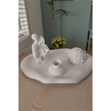 Doğal El Yapımı Dokulu Beyaz Dekoratif Set - Estetik Tepsi, Vazo ve Aile Figürü