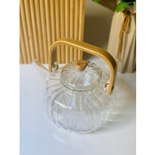 Derin Stok Ahşap Saplı Cam Çizgili Demlik