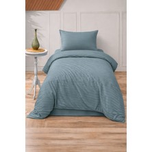 Vionetta Pamuk Saten Otel Serisi Tek Kişilik Nevresim Takımı Petrol Çizgili Lastikli Çarşaflı