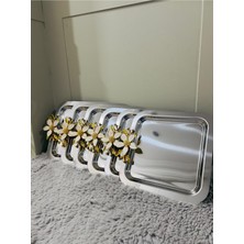 6’lı Paslanmaz Çelik Papatya Desenli Kahve Sunum ve Servis Tepsisi