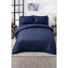 Vionetta Pamuk Saten Lacivert Çizgili Otel Serisi Lastikli Çarşaflı Çift Kişilik Nevresim Takımı