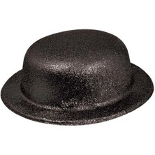 Derin Stok Siyah Renk Yuvarlak Simli Plastik Parti Şapkası