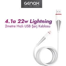 Genax Uzun Süre Dayanıklı USB Lightning Hızlı Şarj Kablosu 2 Metre