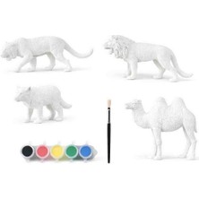 3D Hayvanlar Boyama Seti, 4 Adet Hayvanlar 6'lı Boya ve Fırça Hayvanlar 7-10 cm