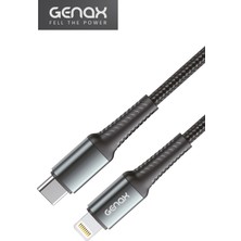 Genax Kalın Gövdeli Siyah Lightning Şarj Kablosu
