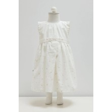 Caramell Mını Lady Çiçek Detaylı Keten Elbise - Ekru - 62-68 cm Ekru