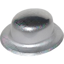 Derin Stok Gümüş Renk Hologramlı Plastik Yuvarlak Melon 27X24 cm