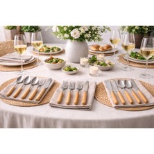 Bambu Saplı 18 Parça Paslanmaz Çelik Yemek Takımı, 6 Kişilik Lüx Set