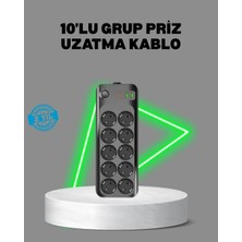 Derin Stok Termal Akım Korumalı 10’lu Grup Priz USB Type-C Hızlı Şarj 2500W 2m Kablo