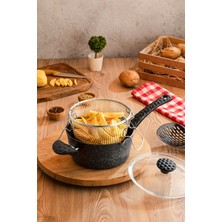 20 cm Granit Tava, Patates, Sosis ve Cips Kızartma Tencere Kapaklı