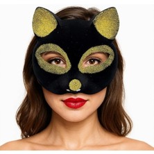 MiraLive Siyah Renk Gold Simli Süet Kaplama Kedi Maskesi 18X14 cm