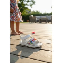 Enoch Simli Bant Üzeri Renkli Silindir Boncuk Işlemeli Kız Çocuk Sandalet