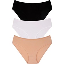 Tusebu 3 Adet Yüksek Bel Fitilli Kadın Külot Seti Siyah Beyaz Ten Renkli Esnek Pamuklu