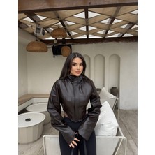 Lux Vestimenta Korse Detay Dik Yaka Kadın Deri Ceket