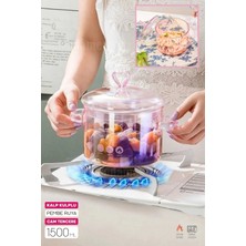 Pembe Kalp Figürlü Cam Tencere, 1500 Ml, Isıya Dayanıklı, Borosilikat