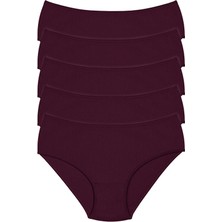 Tusebu 5'li Bordo Fitilli Yüksek Bel Pamuklu Kadın Külot