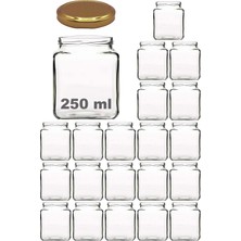 250 ml Şeffaf Kare Kavanoz, Gold Kapak, 20'li Paket, Modern Tasarım