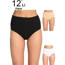 Tusebu 12'li Paket Beyaz Pamuklu Kadın Bato Külot Yüksek Bel Rahat Kesim Ekonomik Iç Giyim