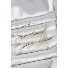 Sb Shopping Gold Renk Zirkon Taşlı Kutup Yıldızı Model 3'lü Kadın Bileklik Kombini