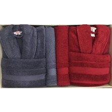 Özdilek Bordo ve Koyu Gri Trendy Pamuklu Bornoz Aile Seti