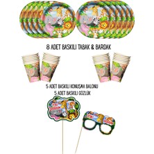 Safari Hayvanlar 8 Kişilik Tabak , Bardak & 5 Adet Konuşma Balonu & Gözlük Pasta Üstü Parti Seti