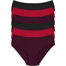 Tusebu 6'lı Kadın Ribana Slip Külot Seti Siyah Kırmızı Mürdüm