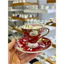 Bordo Çiçekli Tek Kişilik Türk Kahvesi Fincanı, Şıklık ve Zarafetle Keyifli Anlar