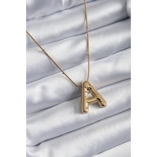 Nemere 316L Çelik Gold Renk Bubble "a" Harf Model Kadın Kolye - TJ-BKO7946