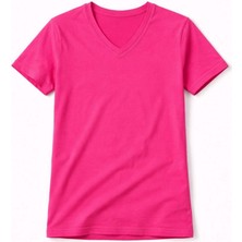 Nemere Genç Kız Çocuk V Yaka Tişört Model - Pembe
