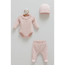 Caramell All Tıme Gırl Body Pantolon Şapka Üçlü Set - Gül Kurusu - 62-68 cm Gül Kurusu