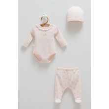 Caramell All Tıme Gırl Body Pantolon Şapka Üçlü Set - Pembe - 56-62 cm Pembe