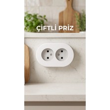 Depozee Ikili Beyaz Topraklı Sıva Üstü Priz - Modern Elektrik Çiftli Priz
