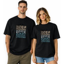 Kidilia Keep Life Simple Görselli Unisex Bisiklet Yaka Tasarım Tshirt - Beden: Xlrenk: Siyah