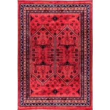 Quka Halı Afgan 111 Bordo Kaymaz Tabanlı Yıkanabilir Afgan Halısı