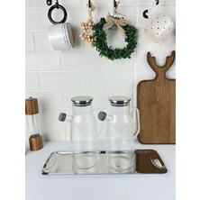 2'li Cam Metal Kapaklı Damlatmaz Yağdanlık Seti