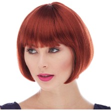 Nemere Kızıl Renk Düz Kesim Astarlı Küt Parti Peruğu